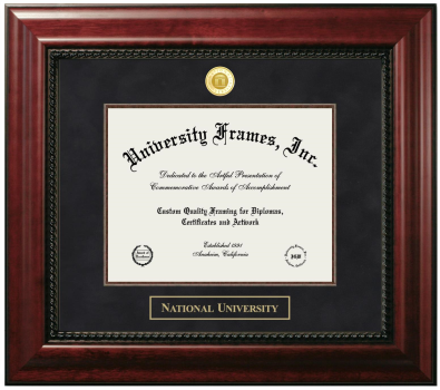 National University Diploma Frame in Executive with Mahogany Fillet with Black Suede Mat for document: 8 1/2"h x 11"w  