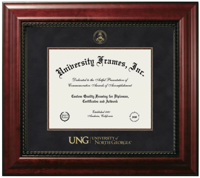 University of North Georgia Diploma Frame in Executive with Mahogany Fillet with Black Suede Mat for DOCUMENT: 8 1/2"H X 11"W  