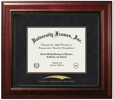 Trident Technical College Diploma Frame in Executive with Mahogany Fillet with Black Suede Mat for DOCUMENT: 8 1/2"H X 11"W  