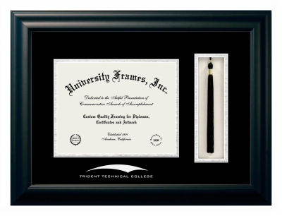 Trident Technical College Diploma with Tassel Box Frame in Satin Black with Black & Silver Mats for document: 8 1/2"h x 11"w  