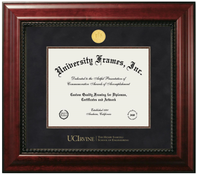 University of California Irvine The Henry Samueli School of Engineering Diploma Frame in Executive with Mahogany Fillet with Black Mat for DOCUMENT: 8 1/2"H X 11"W  