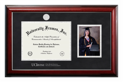 University of California Irvine The Henry Samueli School of Engineering Diploma with 5 x 7 Portrait Frame in Classic Mahogany with Silver Trim with Black & Silver Mats for DOCUMENT: 8 1/2"H X 11"W  