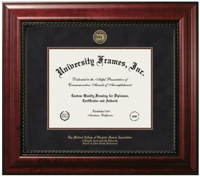 Medical College of Virginia Alumni Association of Virginia Commonwealth University School of Allied Health Professions Diploma Frame in Executive with Mahogany Fillet with Black Suede Mat for DOCUMENT: 8 1/2"H X 11"W  