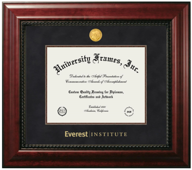 Everest Institute Diploma Frame in Executive with Mahogany Fillet with Black Suede Mat for DOCUMENT: 8 1/2"H X 11"W  