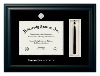 Diploma with Tassel Box Frame in Satin Black with Black & Silver Mats for DOCUMENT: 8 1/2"H X 11"W  