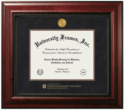 Duquesne University Division of Student Life Student Government Association Diploma Frame in Executive with Mahogany Fillet with Black Suede Mat for document: 8 1/2"h x 11"w  