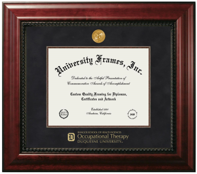 Duquesne University Rangos School of Health Sciences Occupational Therapy Diploma Frame in Executive with Mahogany Fillet with Black Suede Mat for document: 8 1/2"h x 11"w  