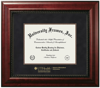 University of Texas Health Science Center at Houston School of Biomedical Informatics Diploma Frame in Executive with Mahogany Fillet with Black Suede Mat for DOCUMENT: 8 1/2"H X 11"W  