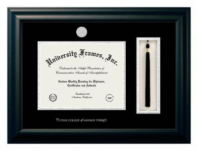 Utah College of Massage Therapy Diploma with Tassel Box Frame in Satin Black with Black & Silver Mats for document: 8 1/2"h x 11"w  