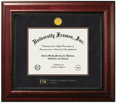 University of Southern California School of Theatre Diploma Frame in Executive with Mahogany Fillet with Black Suede Mat for DOCUMENT: 8 1/2"H X 11"W  