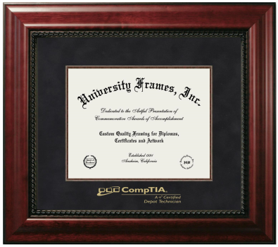 CompTIA Diploma Frame in Executive with Mahogany Fillet with Black Suede Mat for document: 8 1/2"h x 11"w  