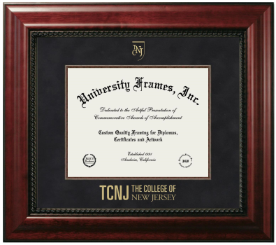 College of New Jersey Diploma Frame in Executive with Mahogany Fillet with Black Suede Mat for DOCUMENT: 8 1/2"H X 11"W  