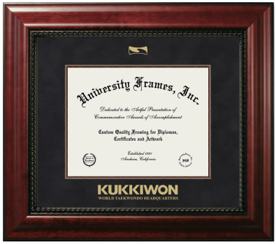 KUKKIWON - World taekwondo Headquarters Diploma Frame in Executive with Mahogany Fillet with Black Suede Mat for DOCUMENT: 8 1/2"H X 11"W  