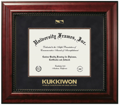 KUKKIWON - World taekwondo Headquarters Diploma Frame in Executive with Mahogany Fillet with Black Mat for DOCUMENT: 8 1/2"H X 11"W  