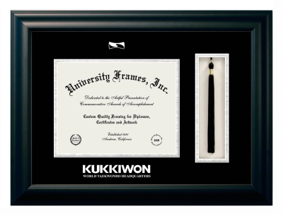 KUKKIWON - World taekwondo Headquarters Diploma with Tassel Box Frame in Satin Black with Black & Silver Mats for DOCUMENT: 8 1/2"H X 11"W  