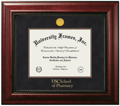 University of Southern California School of Pharmacy Diploma Frame in Executive with Mahogany Fillet with Black Suede Mat for DOCUMENT: 8 1/2"H X 11"W  