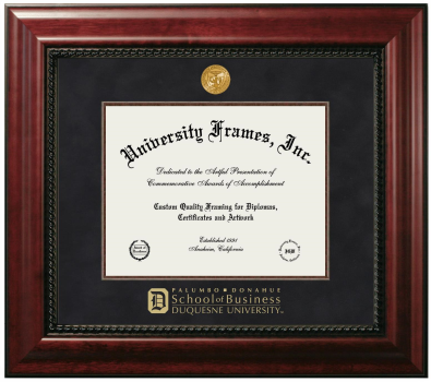 Duquesne University Palumbo Donahue School of Business Diploma Frame in Executive with Mahogany Fillet with Black Suede Mat for document: 8 1/2"h x 11"w  