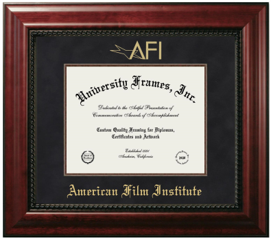 American Film Institute Diploma Frame in Executive with Mahogany Fillet with Black Suede Mat for DOCUMENT: 8 1/2"H X 11"W  