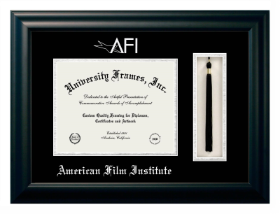 American Film Institute Diploma with Tassel Box Frame in Satin Black with Black & Silver Mats for DOCUMENT: 8 1/2"H X 11"W  