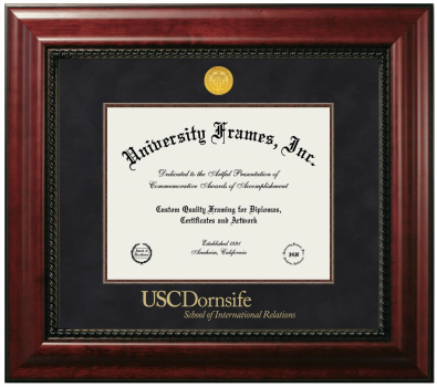 University of Southern California Dornsife School of International Relations Diploma Frame in Executive with Mahogany Fillet with Black Suede Mat for DOCUMENT: 8 1/2"H X 11"W  