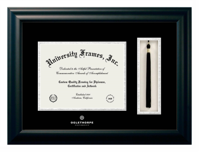 Oglethorpe University Diploma with Tassel Box Frame in Satin Black with Black & Silver Mats for document: 8 1/2"h x 11"w  