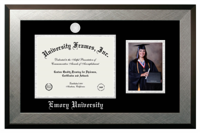 Emory University Diploma with 5 x 7 Portrait Frame in Honors Silver with Black & Silver Mats for document: 8 1/2"h x 11"w  
