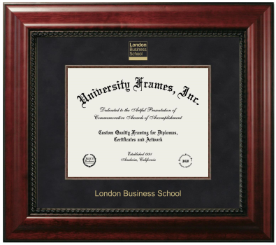 London Business School Diploma Frame in Executive with Mahogany Fillet with Black Suede Mat for document: 8 1/2"h x 11"w  