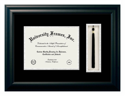 American College Computer & Information Sciences Diploma with Tassel Box Frame in Satin Black with Black & Silver Mats for DOCUMENT: 8 1/2"H X 11"W  