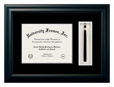 Art Institute of Portland Diploma with Tassel Box Frame in Satin Black with Black & Silver Mats for document: 8 1/2"h x 11"w  