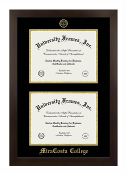 MiraCosta College Double Degree (Stacked) Frame in Manhattan Espresso with Black & Gold Mats for document: 8 1/2"h x 11"w  , document: 8 1/2"h x 11"w  