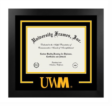 University of Wisconsin - Milwaukee Logo Mat Frame in Manhattan Black with Black & Amber Mats for DOCUMENT: 8 1/2"H X 11"W  