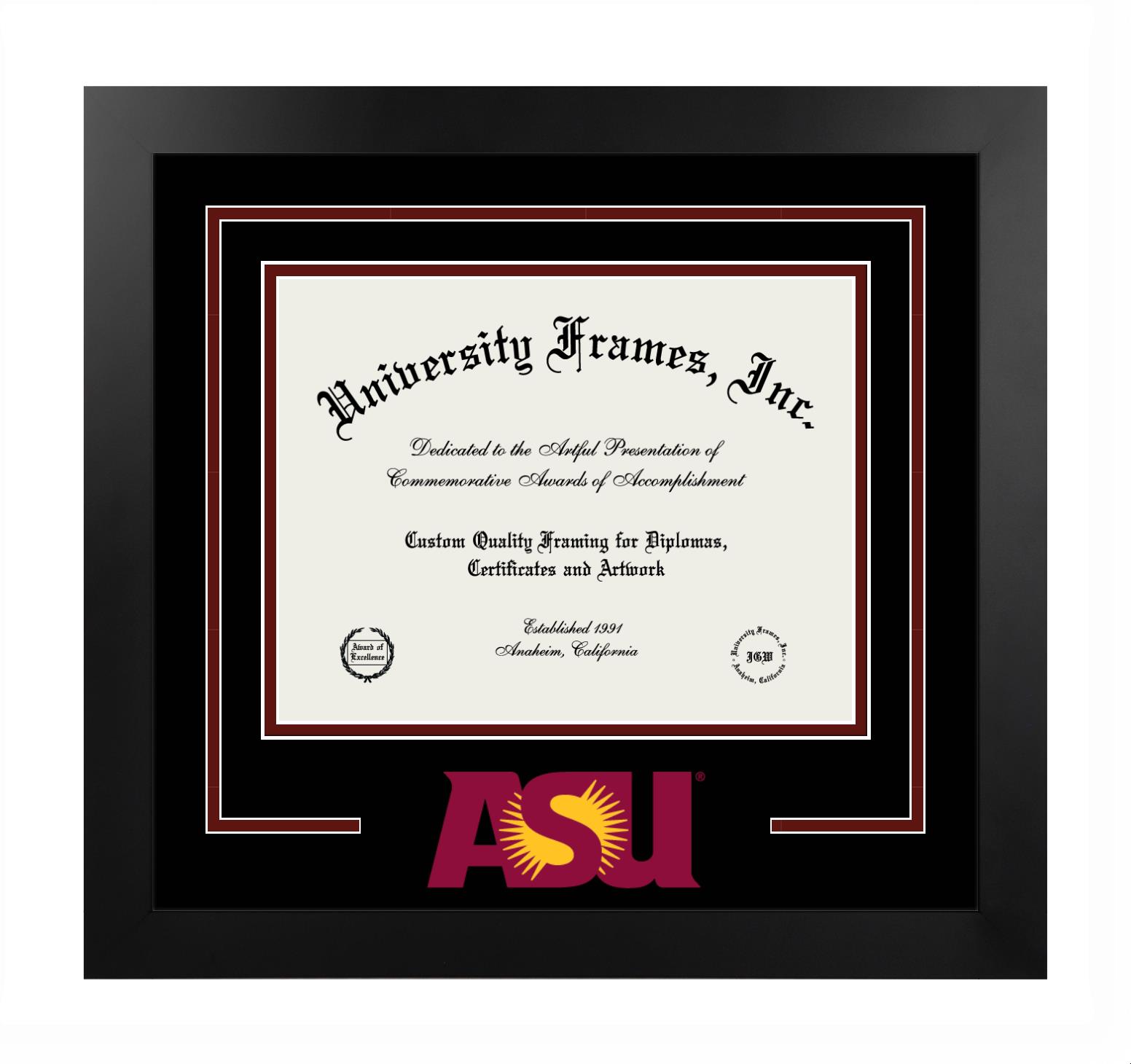 Arizona State University Arizona State University Logo Mat Frame in Manhattan Black with Black & Maroon Mats for DOCUMENT: 8 1/2"H X 11"W  