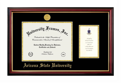 Arizona State University Diploma with Announcement Frame in Petite Mahogany with Gold Trim with Black & Gold Mats for DOCUMENT: 8 1/2"H X 11"W  ,  7"H X 4"W  