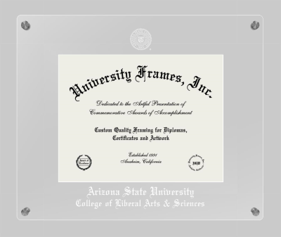 Arizona State University College of Liberal Arts & Sciences Lucent Clear-over-Clear Frame in Lucent Clear Moulding with Lucent Clear Mat for DOCUMENT: 8 1/2"H X 11"W  