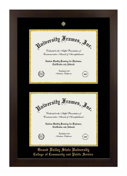Grand Valley State University College of Community and Public Service Double Degree (Stacked) Frame in Manhattan Espresso with Black & Gold Mats for document: 8 1/2"h x 11"w  , document: 8 1/2"h x 11"w  