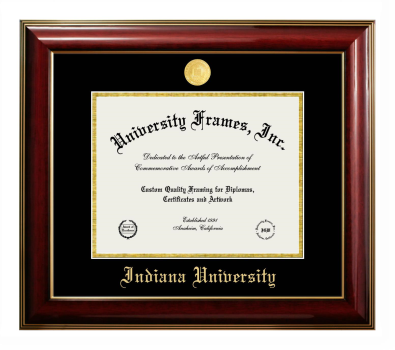 Indiana University Diploma Frame in Classic Mahogany with Gold Trim with Black & Gold Mats for document: 8 1/2"h x 11"w  