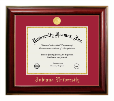 Indiana University Diploma Frame in Classic Mahogany with Gold Trim with Crimson & Gold Mats for DOCUMENT: 8 1/2"H X 11"W  