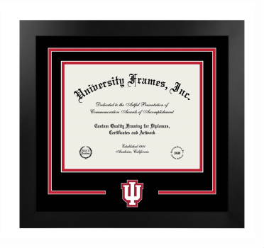 Indiana University Logo Mat Frame in Manhattan Black with Black & Red Mats for DOCUMENT: 8 1/2"H X 11"W  