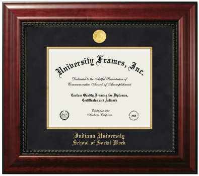 Indiana University School of Social Work Diploma Frame in Executive with Gold Fillet with Black Suede Mat for document: 8 1/2"h x 11"w  