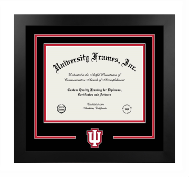 Indiana University School of Social Work Logo Mat Frame in Manhattan Black with Black & Red Mats for document: 8 1/2"h x 11"w  