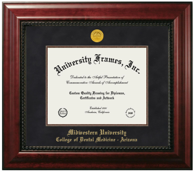 Midwestern University College of Dental Medicine - Arizona (Glendale, AZ) Diploma Frame in Executive with Mahogany Fillet with Black Suede Mat for DOCUMENT: 8 1/2"H X 11"W  