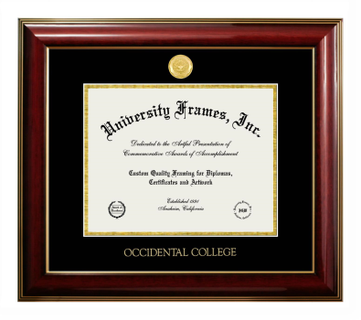 Occidental College Diploma Frame in Classic Mahogany with Gold Trim with Black & Gold Mats for document: 8 1/2"h x 11"w  