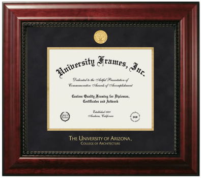 University of Arizona College of Architecture Diploma Frame in Executive with Gold Fillet with Black Suede Mat for DOCUMENT: 8 1/2"H X 11"W  