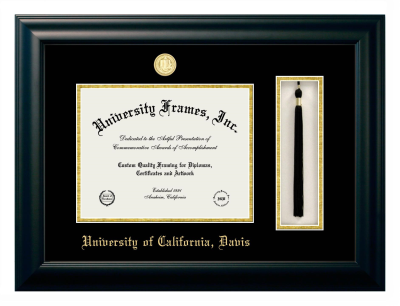 University of California Davis Diploma with Tassel Box Frame in Satin Black with Black & Gold Mats for  8 1/2"h x 11"w  