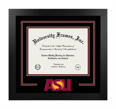 Arizona State University College of Health Solutions Logo Mat Frame in Manhattan Black with Black & Maroon Mats for document: 8 1/2"h x 11"w  