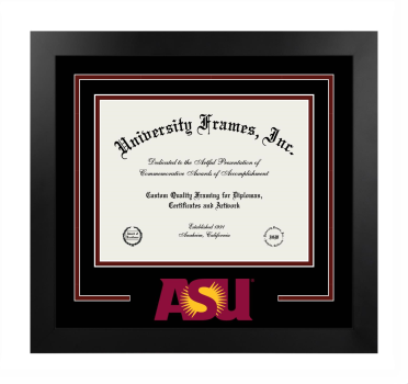 Arizona State University College of Health Solutions Logo Mat Frame in Manhattan Black with Black & Maroon Mats for DOCUMENT: 8 1/2"H X 11"W  