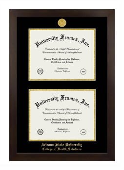 Arizona State University College of Health Solutions Double Degree (Stacked) Frame in Manhattan Espresso with Black & Gold Mats for DOCUMENT: 8 1/2"H X 11"W  , DOCUMENT: 8 1/2"H X 11"W  