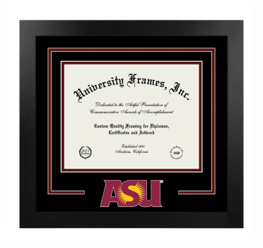 Logo Mat Frame in Manhattan Black with Black & Maroon Mats for DOCUMENT: 8 1/2"H X 11"W  