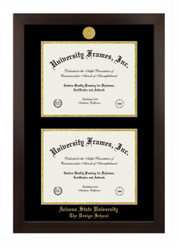 Arizona State University The Design School Double Degree (Stacked) Frame in Manhattan Espresso with Black & Gold Mats for document: 8 1/2"h x 11"w  , document: 8 1/2"h x 11"w  