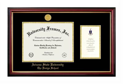 Arizona State University The Design School Diploma with Announcement Frame in Petite Mahogany with Gold Trim with Black & Gold Mats for document: 8 1/2"h x 11"w  , diploma: 7"h x 4"w  